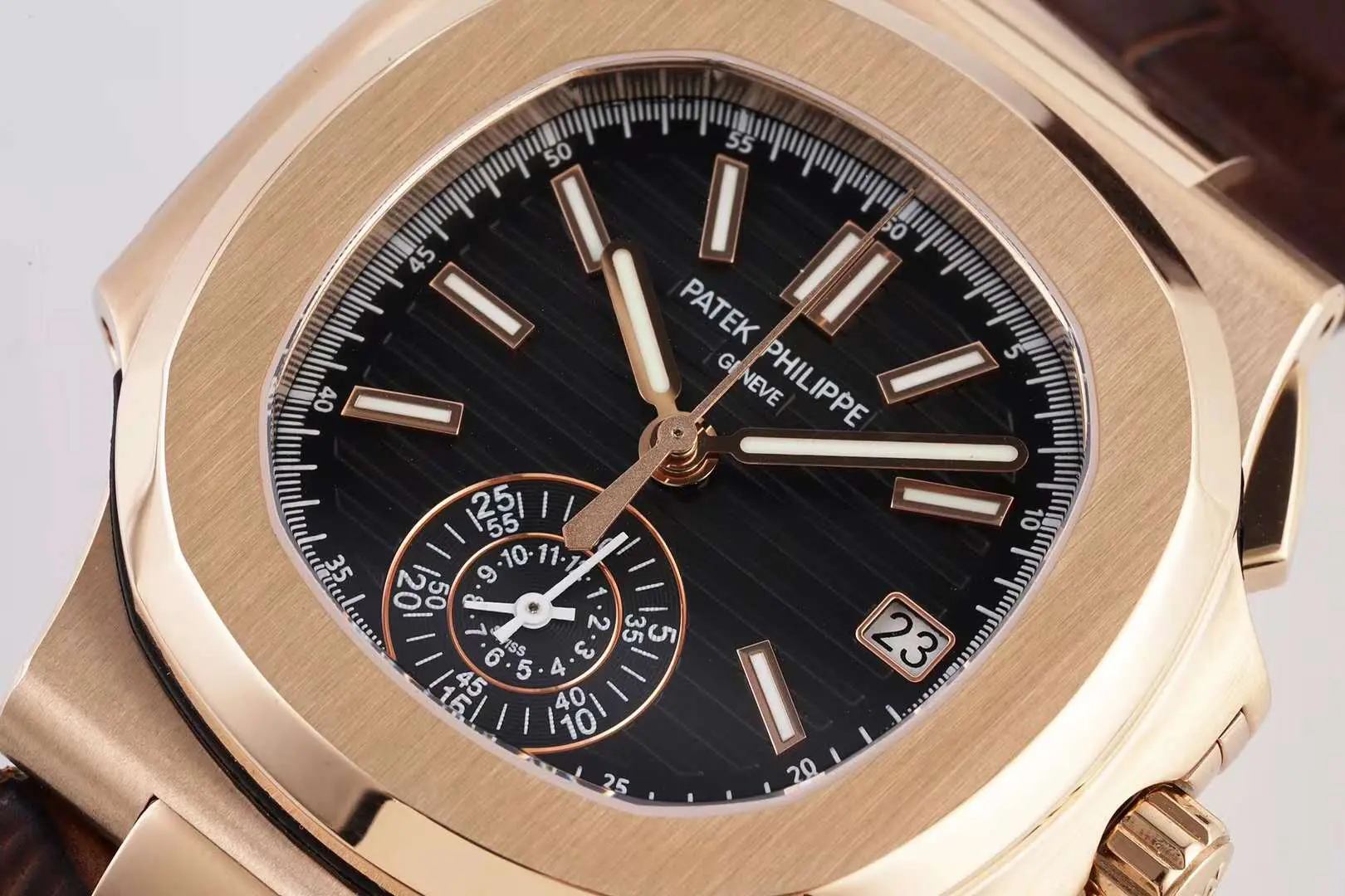 Nautilus cronografo 5980/1R in oro rosa su cinturino in pelle marrone - immagine 3
