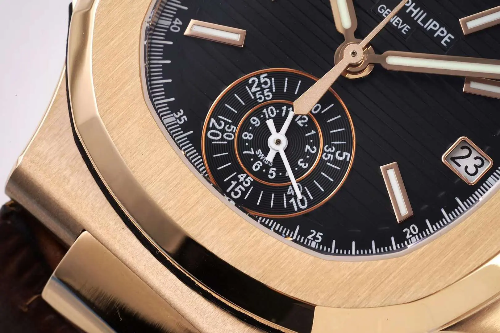 Nautilus cronografo 5980/1R in oro rosa su cinturino in pelle marrone - immagine 5