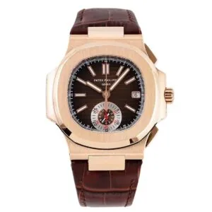 Nautilus Chronograph 5980/R-001 en oro rosa con correa de piel marrón