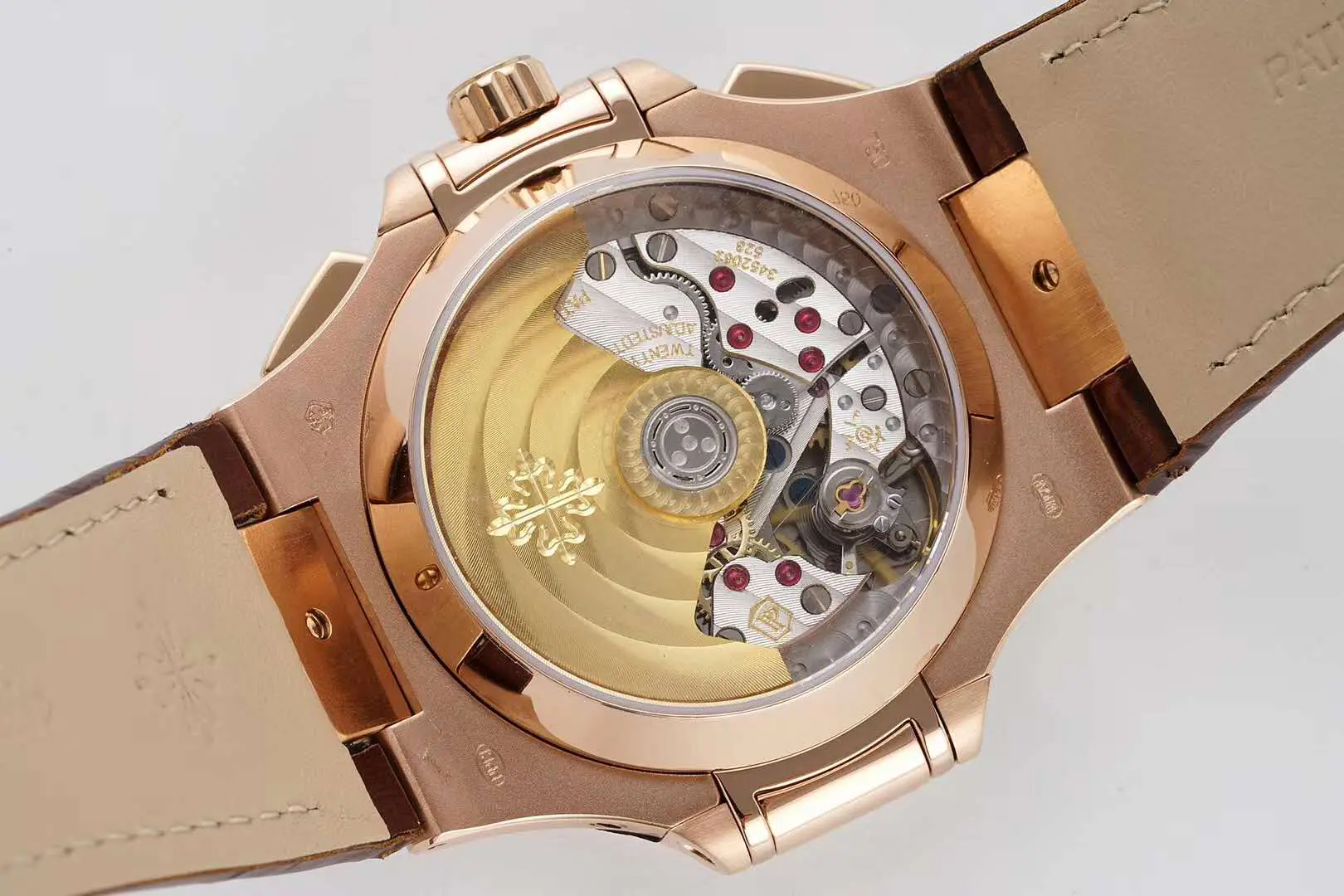 Nautilus cronografo 5980/1R in oro rosa su cinturino in pelle marrone - immagine 7