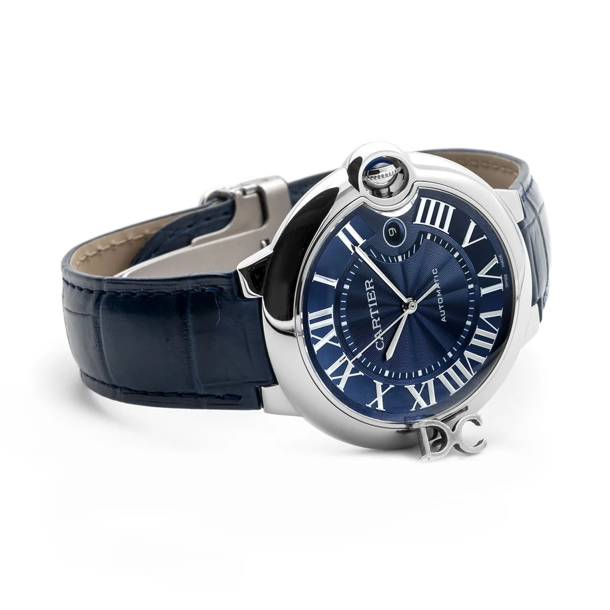 Ballon Bleu De Cartier 42mm blaues Zifferblatt in Stahl am blauen Lederarmband – Bild 2