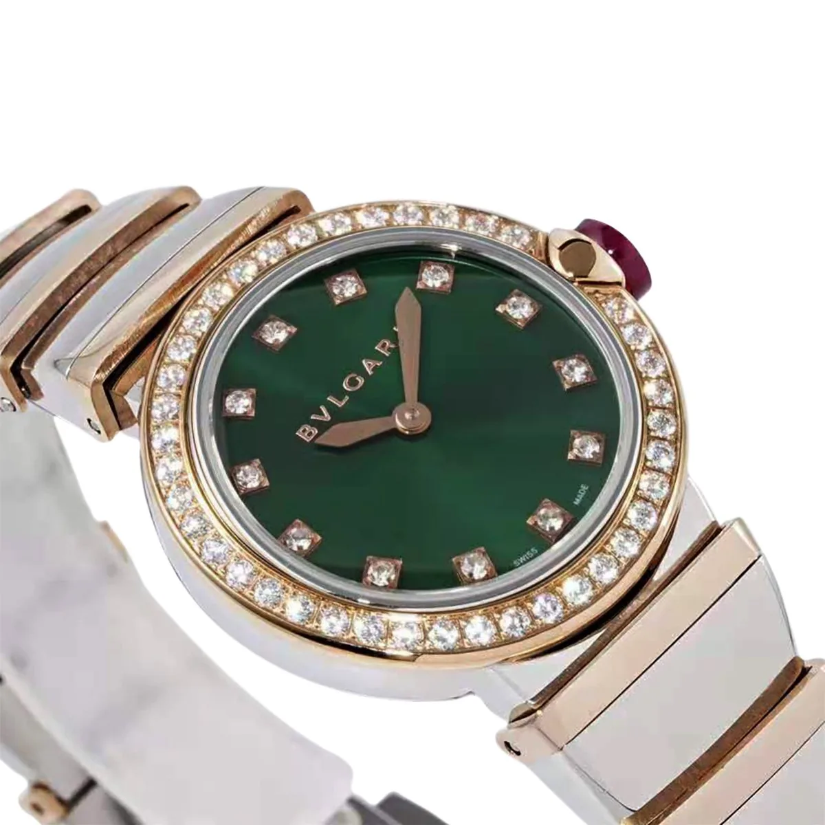 Lvcea smaragdgrünes Zifferblatt in Roségold/Stahl mit Diamantlünette – Bild 2