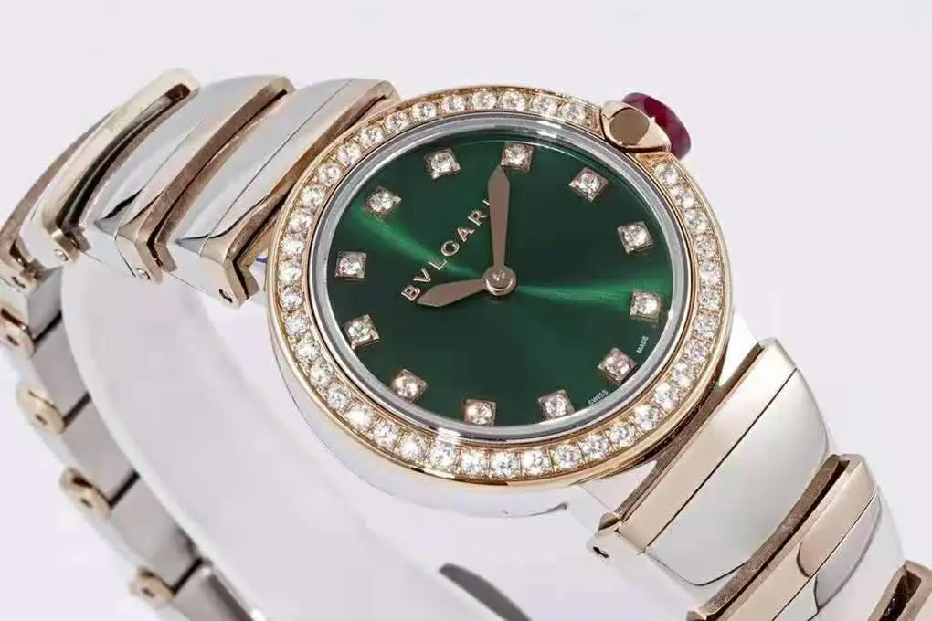 Lvcea smaragdgrünes Zifferblatt in Roségold/Stahl mit Diamantlünette – Bild 4