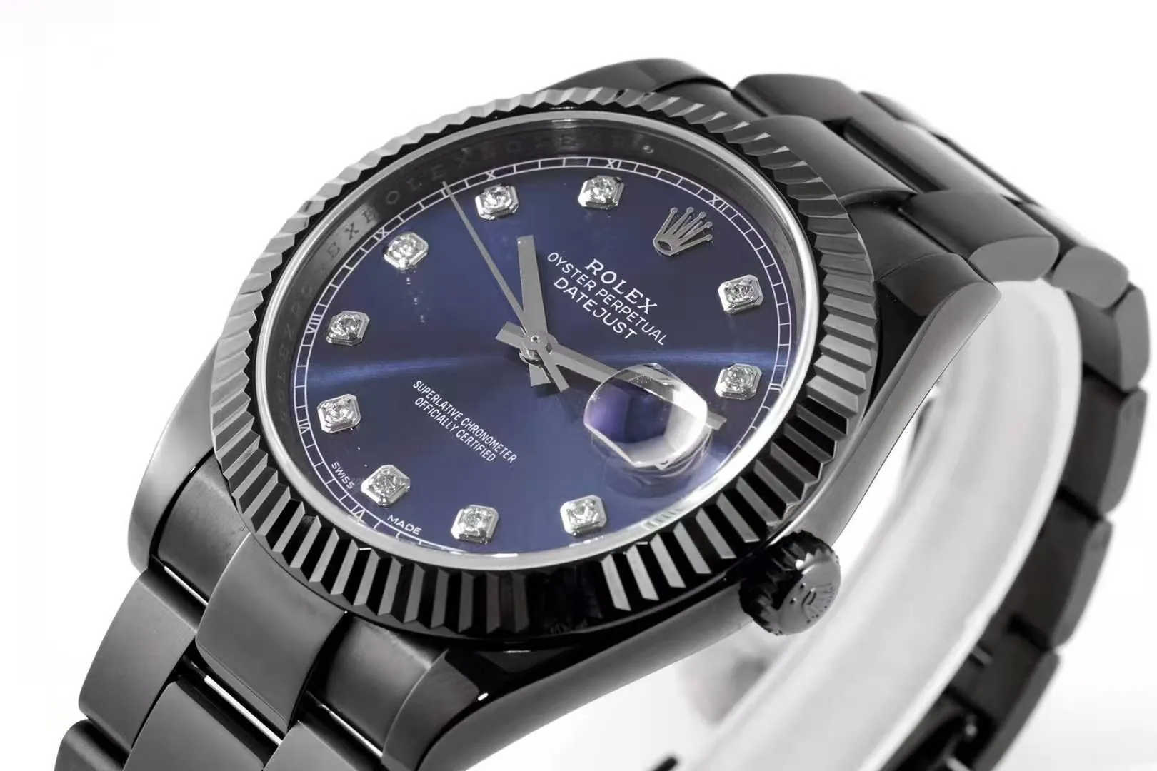 Datejust 41 quadrante blu con indici con diamanti in PVD nero - immagine 5