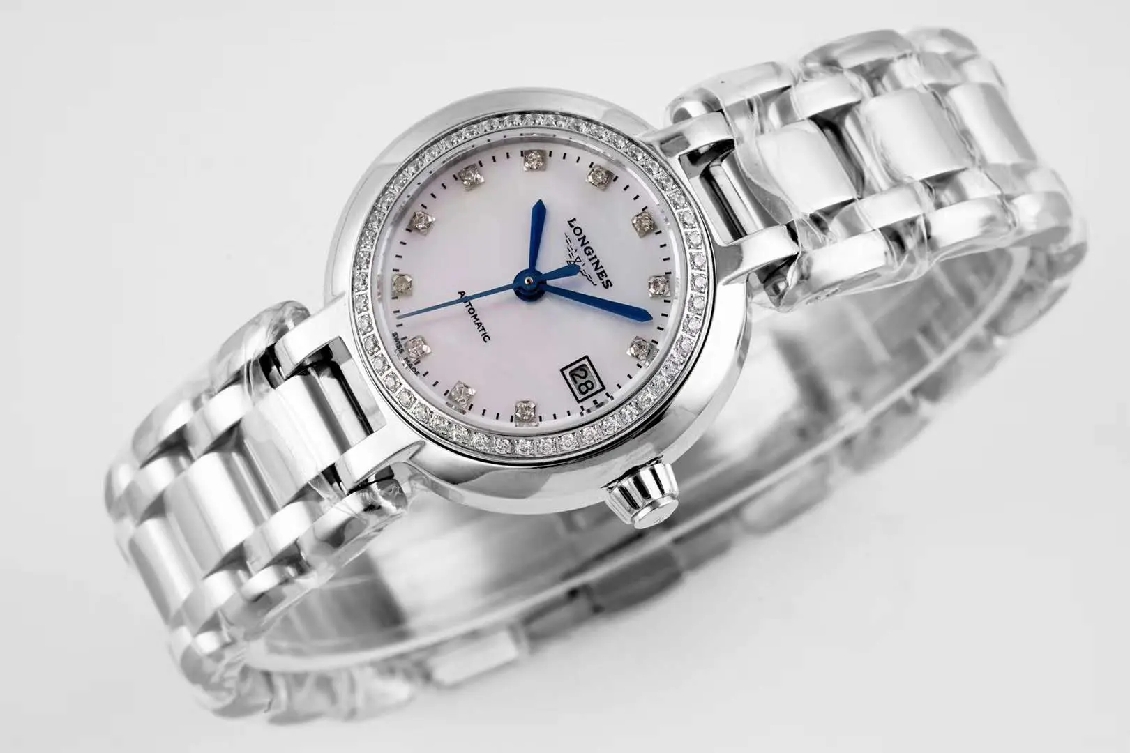 Primaluna cadran MOP blanc index diamants lunette diamants – Image 3