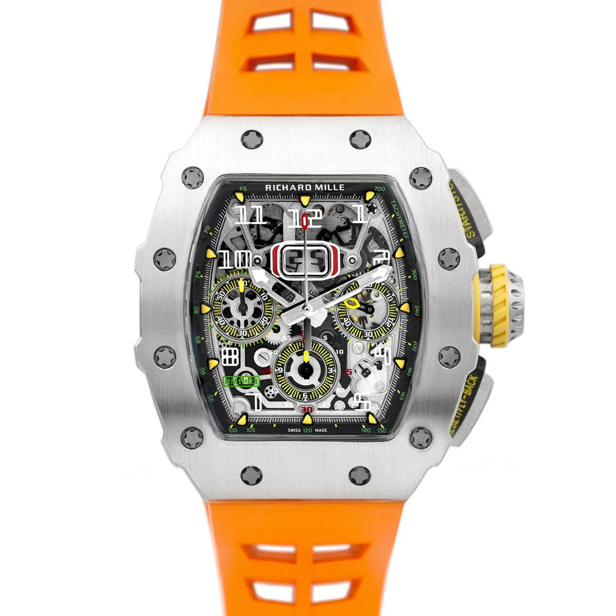 RM 011-03 Automatic Flyback Chronograph en titanio con caucho naranja
