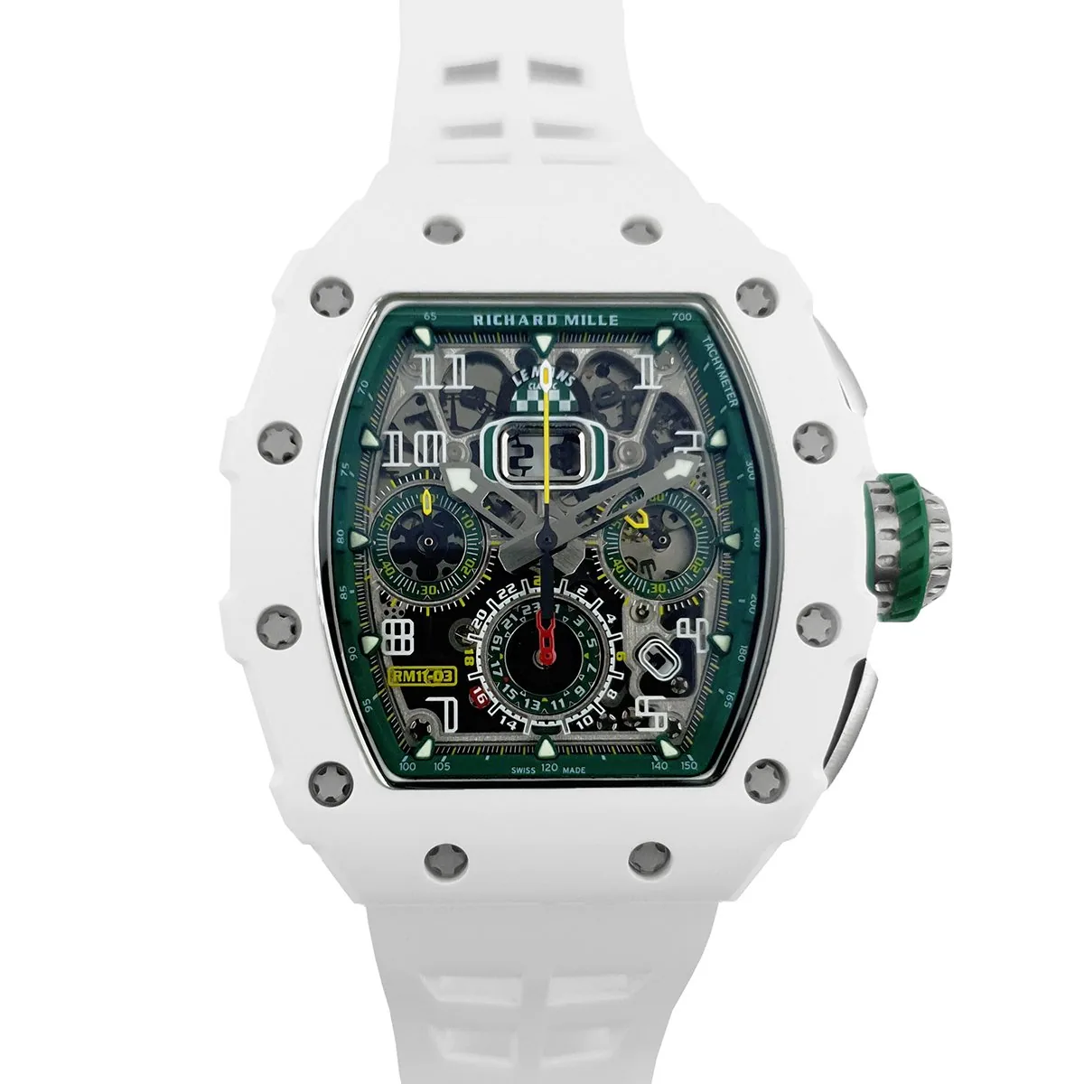 RM 011-02 Le Mans Classic Chronograph in verde su cinturino in gomma bianco