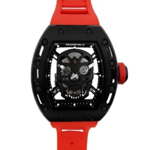 RM 052-01 Tourbillon Black Skull en PVD con correa de caucho roja