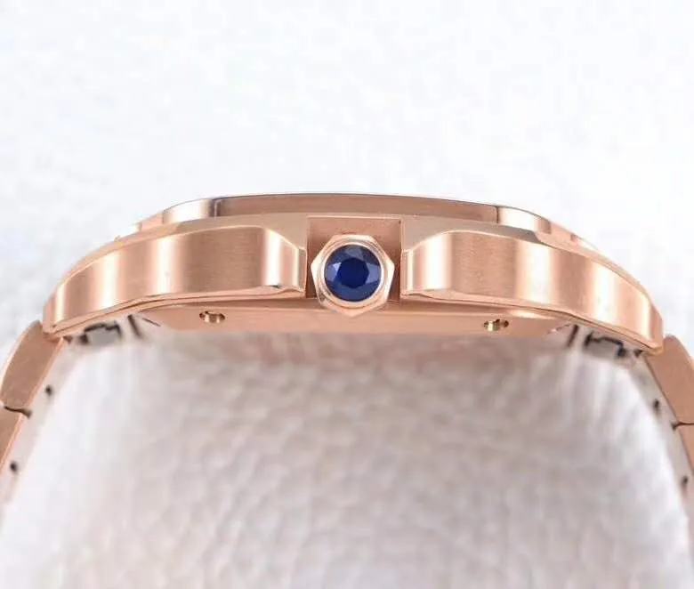 Santos de Cartier esfera blanca con bisel de diamantes en oro rosa - Imagen 9