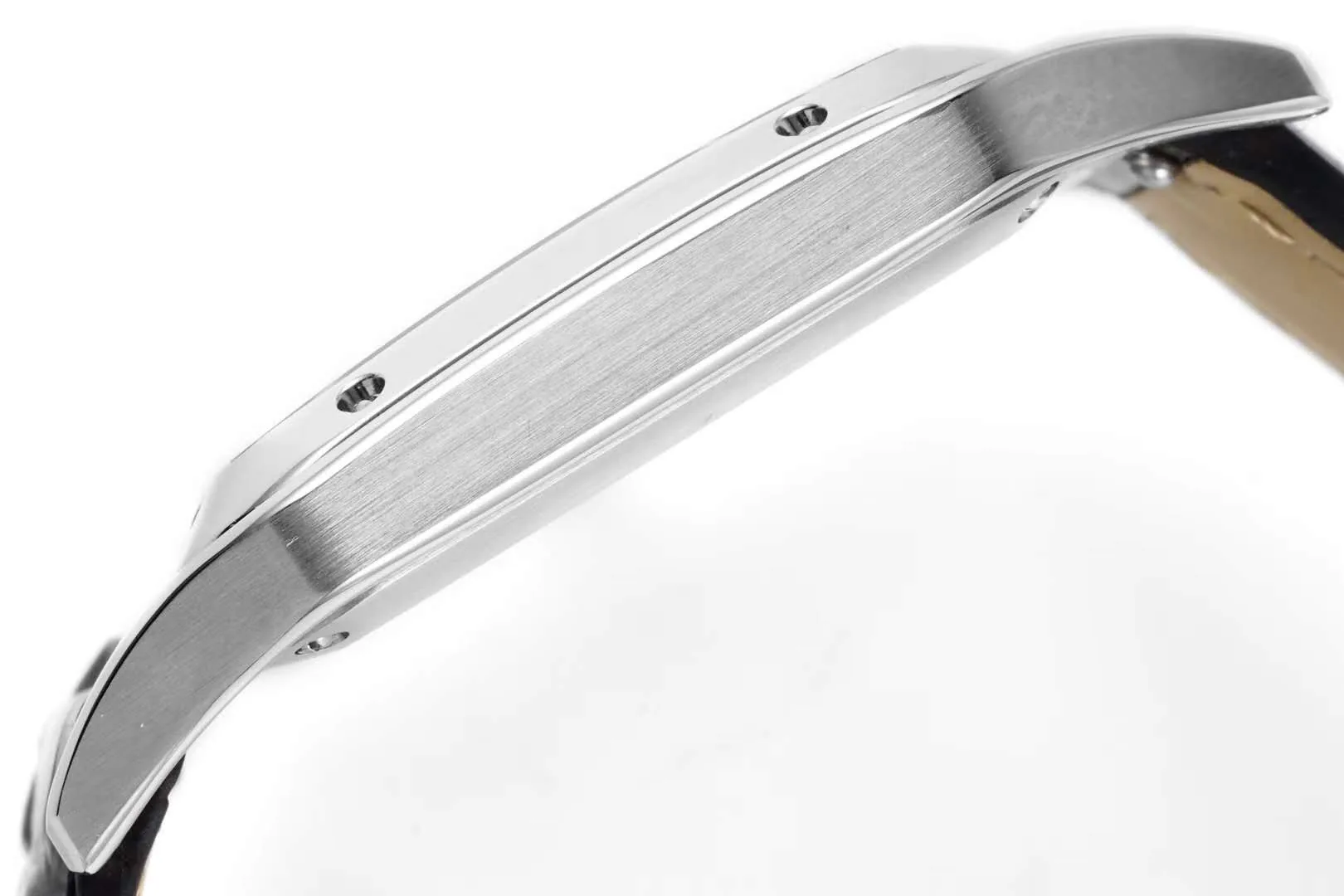 Santos-Dumont cadran blanc en acier sur bracelet en cuir noir – Image 8
