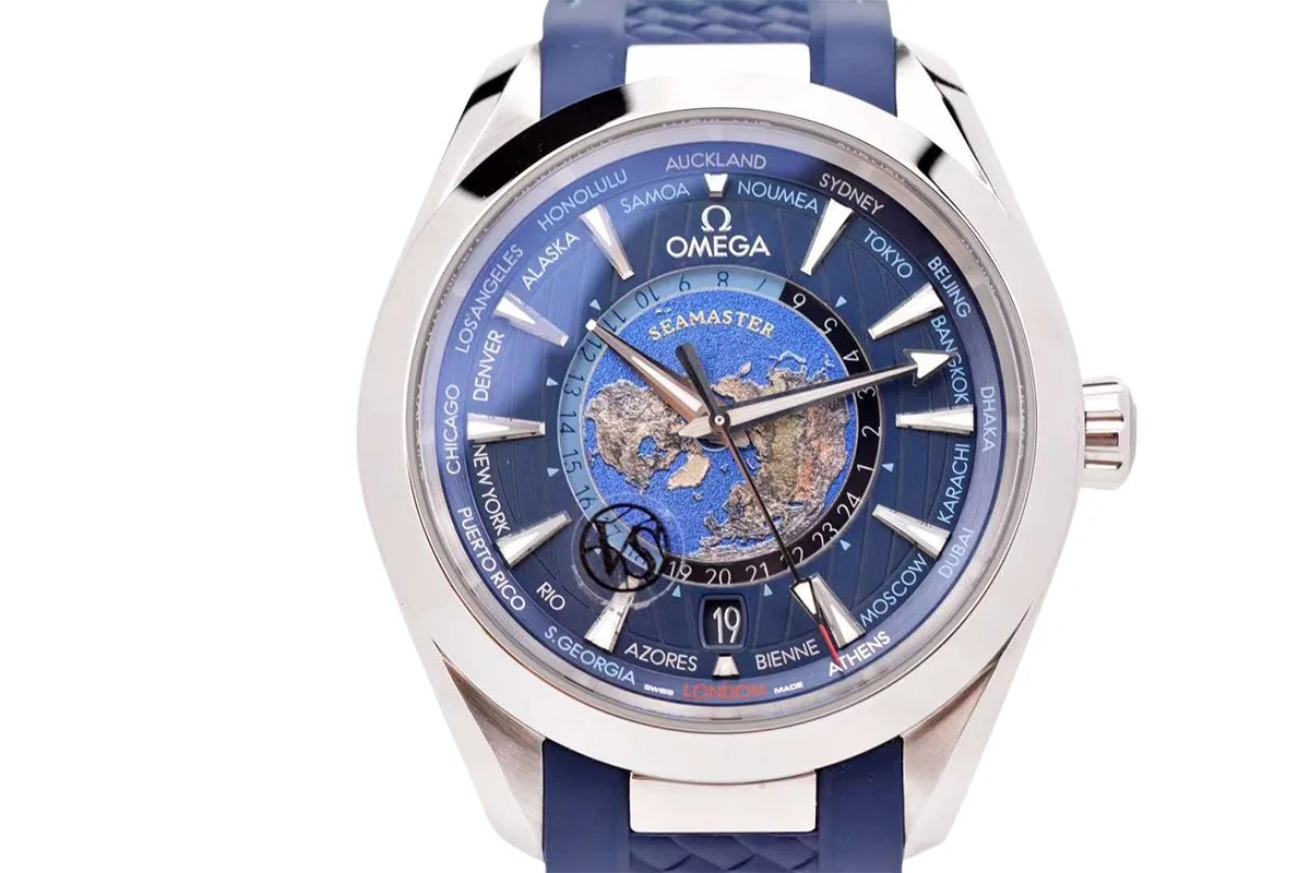 Seamaster Aqua Terra Worldtimer Master Chronometer esfera azul con correa de caucho azul - Imagen 5