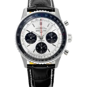 Navitimer B01 Chronograph 43 Silver Dial in Steel on Leather Strap Ref. AB0138241G1P1