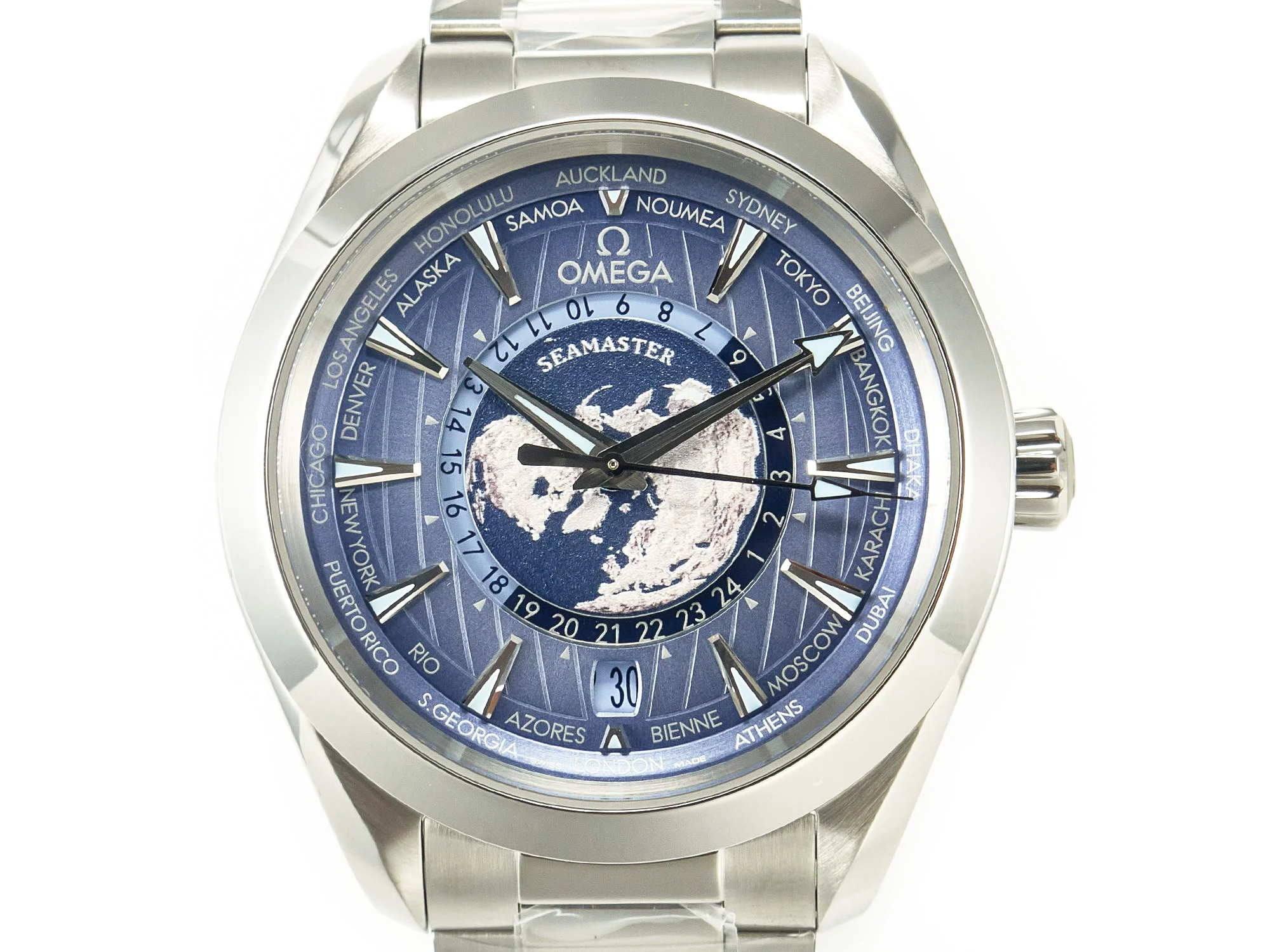 Aqua Terra 150M 43mm Worldtimer 24 VSF 1:1 Best Edition Summer Blue Dial on SS Bracelet A8938 Super Clone