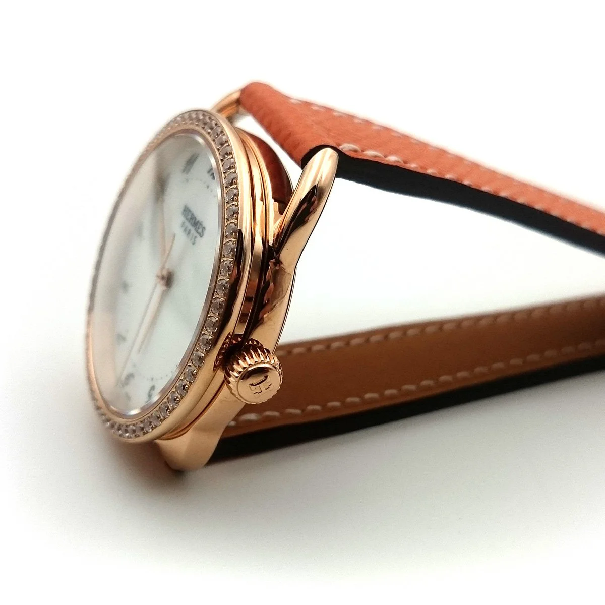 Arceau Rose Gold with Diamond Bezel on Orange Epsom Leather Strap