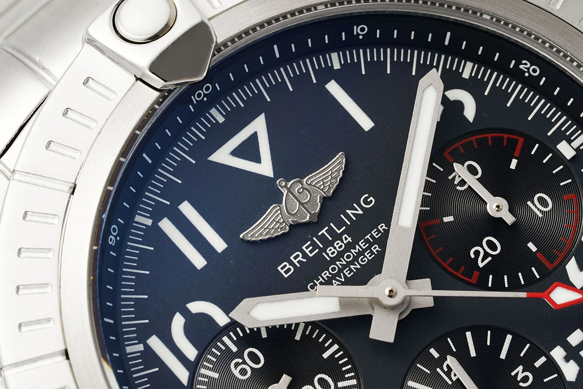 Avenger B01 Chronograph 45 Black Dial in Steel on Bracelet