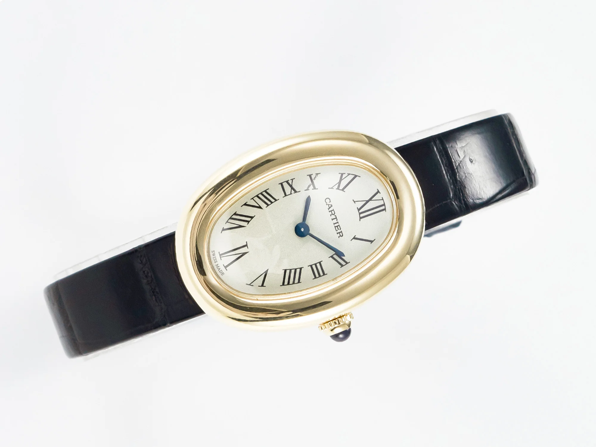 Baignoire De Cartier YG DRF 1:1 Best Edition Silver Dial on Black Leather Strap Swiss Quartz