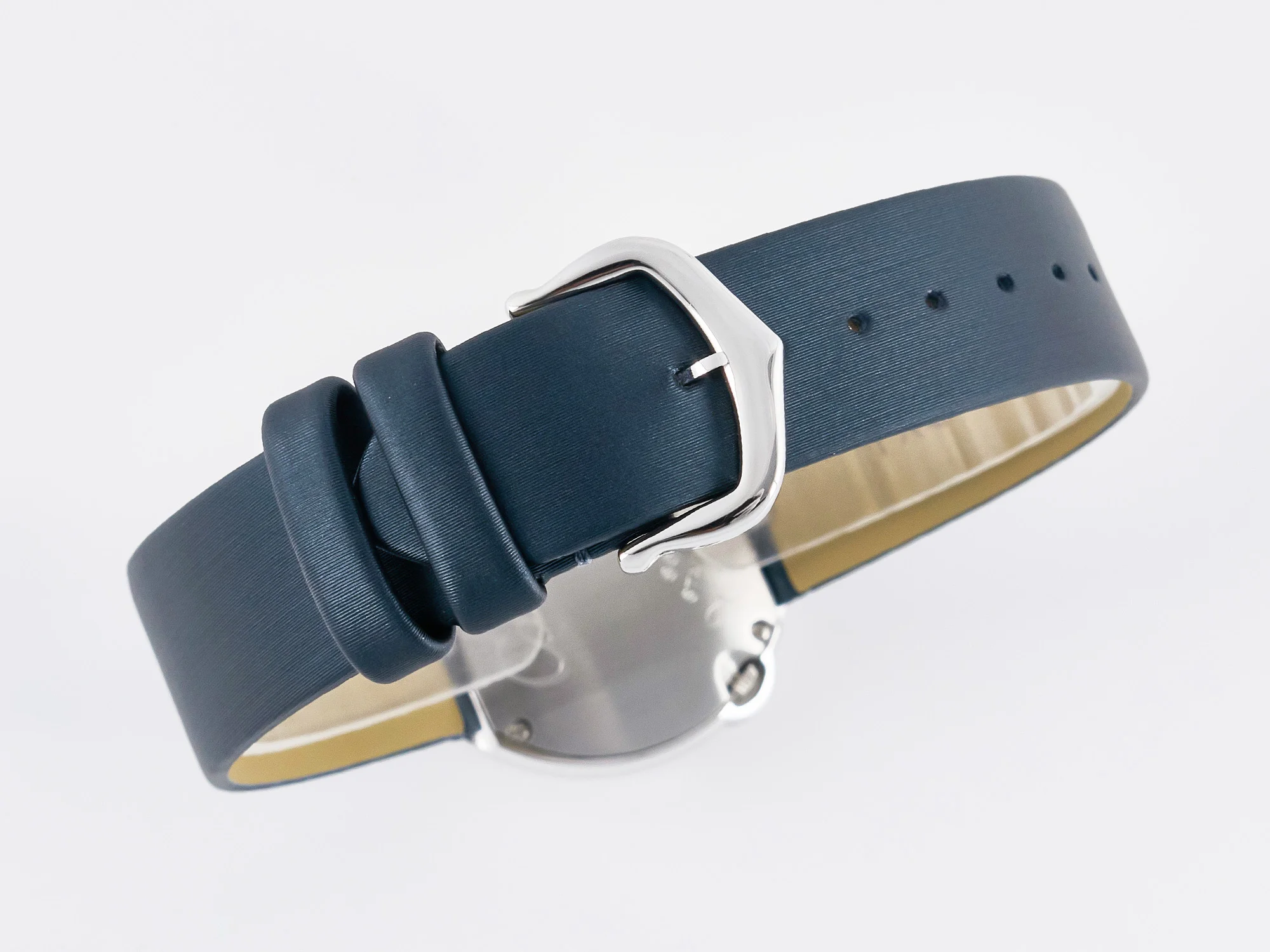Ballon Blanc De Cartier 30mm SS DRF 1:1 Best Edition Silvered Texture Dial Diamonds Bezel on Blue Calfskin Strap Ronda Quartz