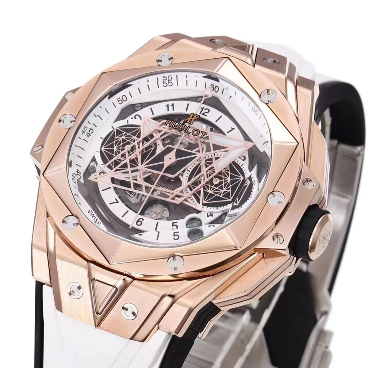 Big Bang Sang Bleu II White Dial in Rose Gold