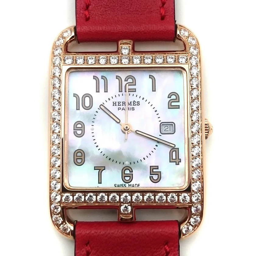 Cape Cod GM Quartz Rose Gold with Diamond Bezel on Red Fjord Leather Strap