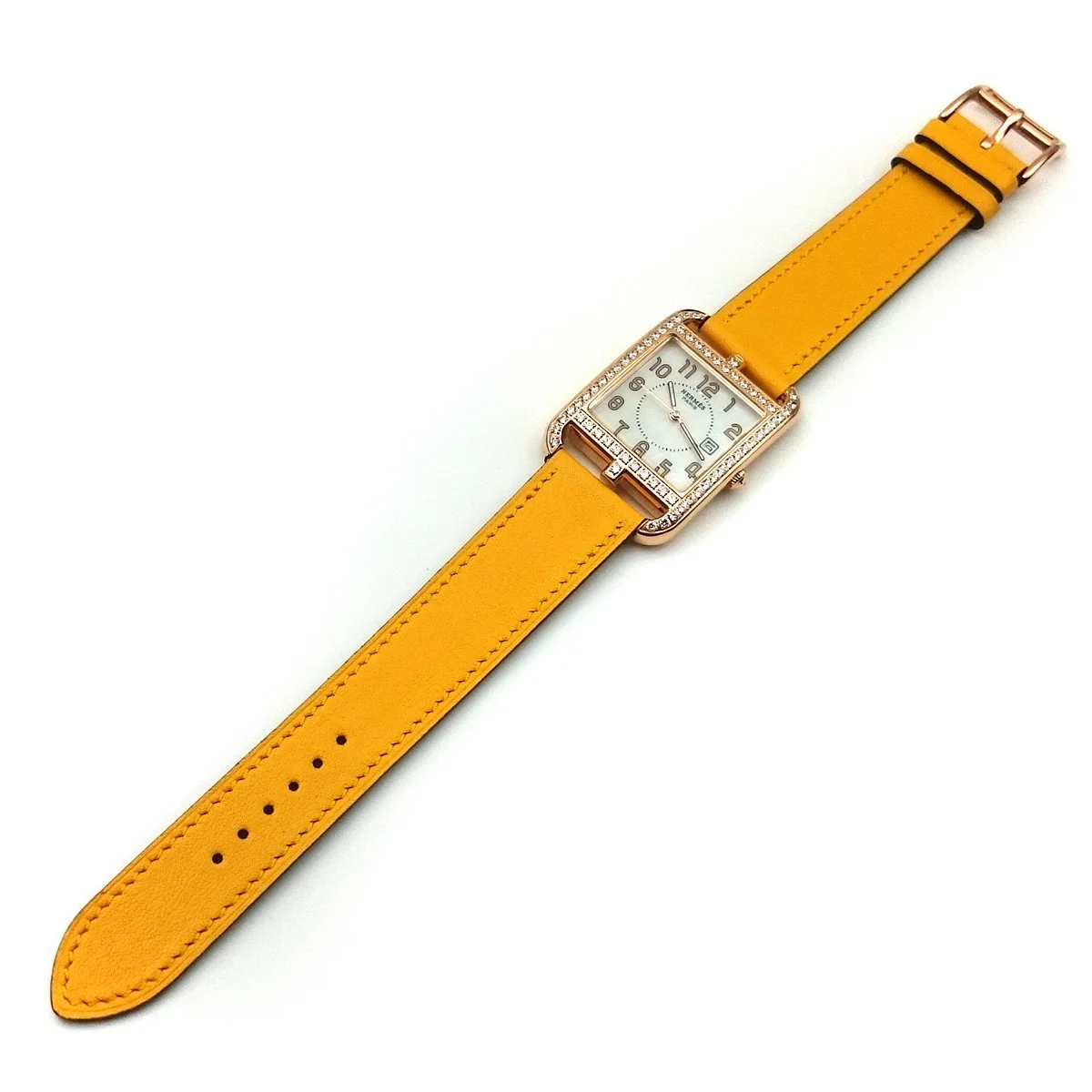 Cape Cod GM Quartz Rose Gold with Diamond Bezel on Yellow Fjord Leather Strap
