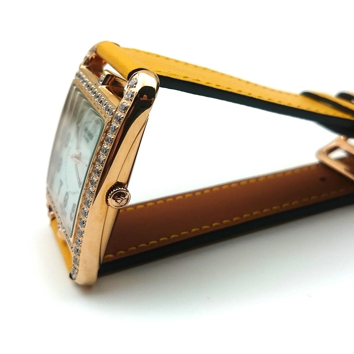 Cape Cod GM Quartz Rose Gold with Diamond Bezel on Yellow Fjord Leather Strap