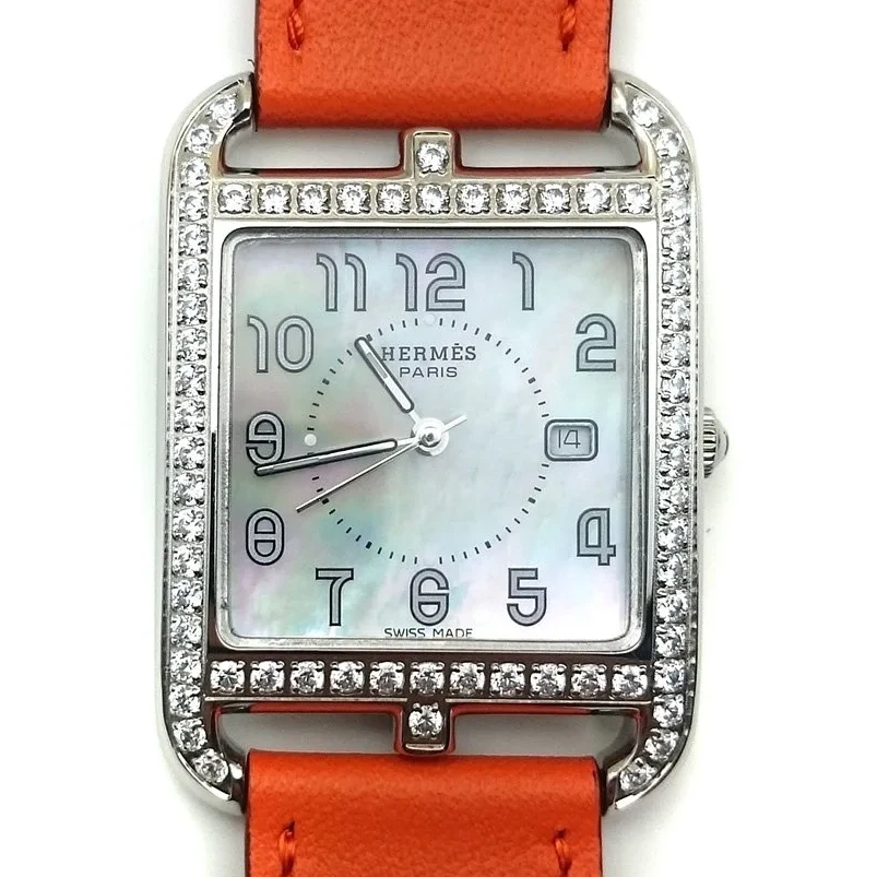 Cape Cod Steel with Diamond Bezel on Orange Fjord Leather Strap
