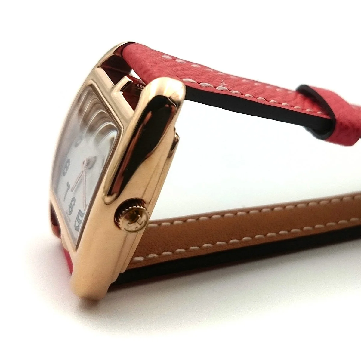 Cape Cod Tonneau Rose Gold on Vermilion Epsom Leather Strap