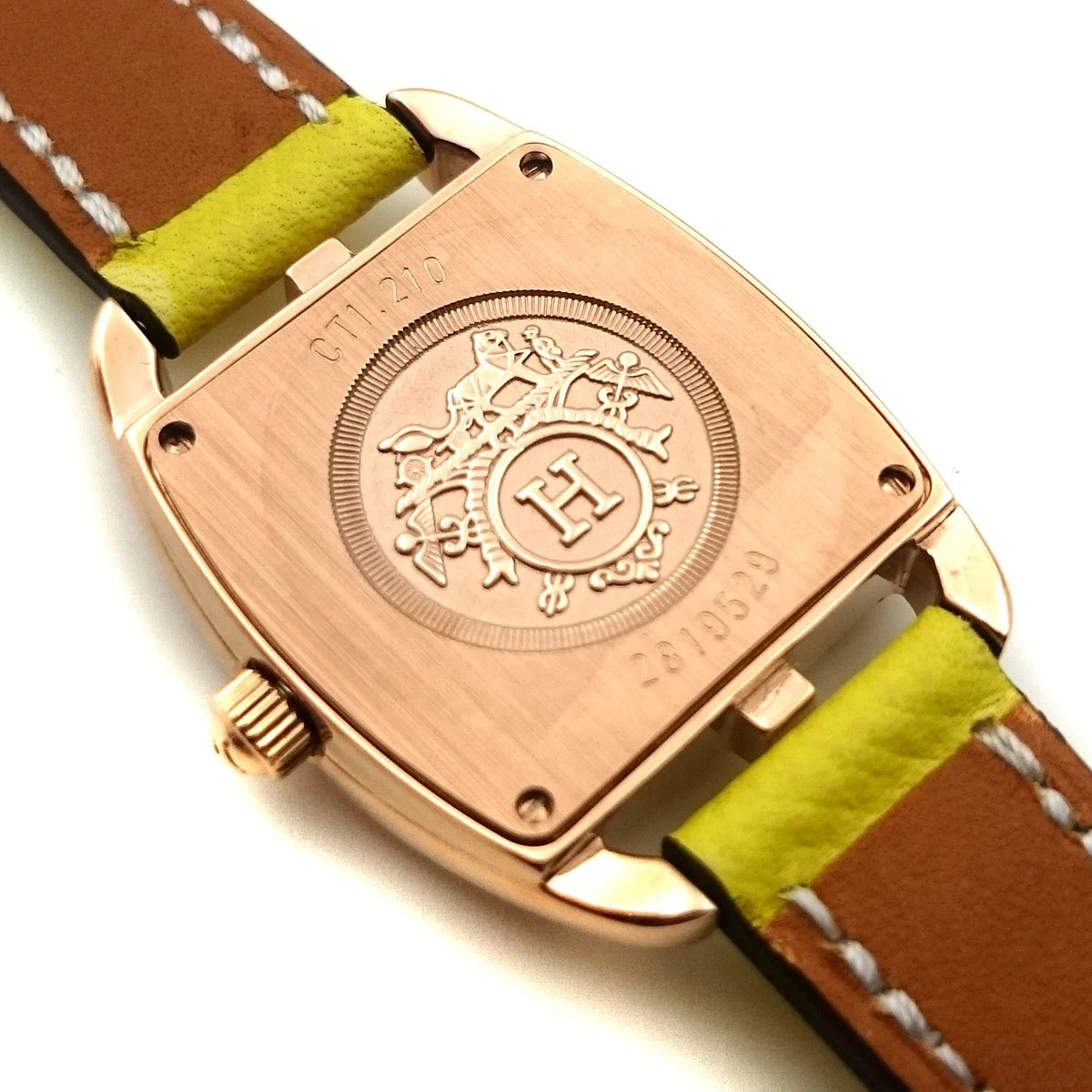 Cape Cod Tonneau Rose Gold on Yellow Epsom Leather Strap