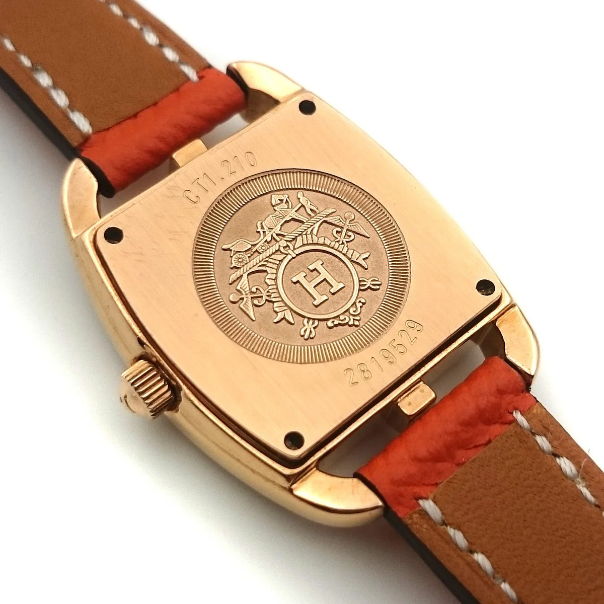 Cape Cod Tonneau Rose Gold with Diamond Bezel on Orange Epsom Leather Strap