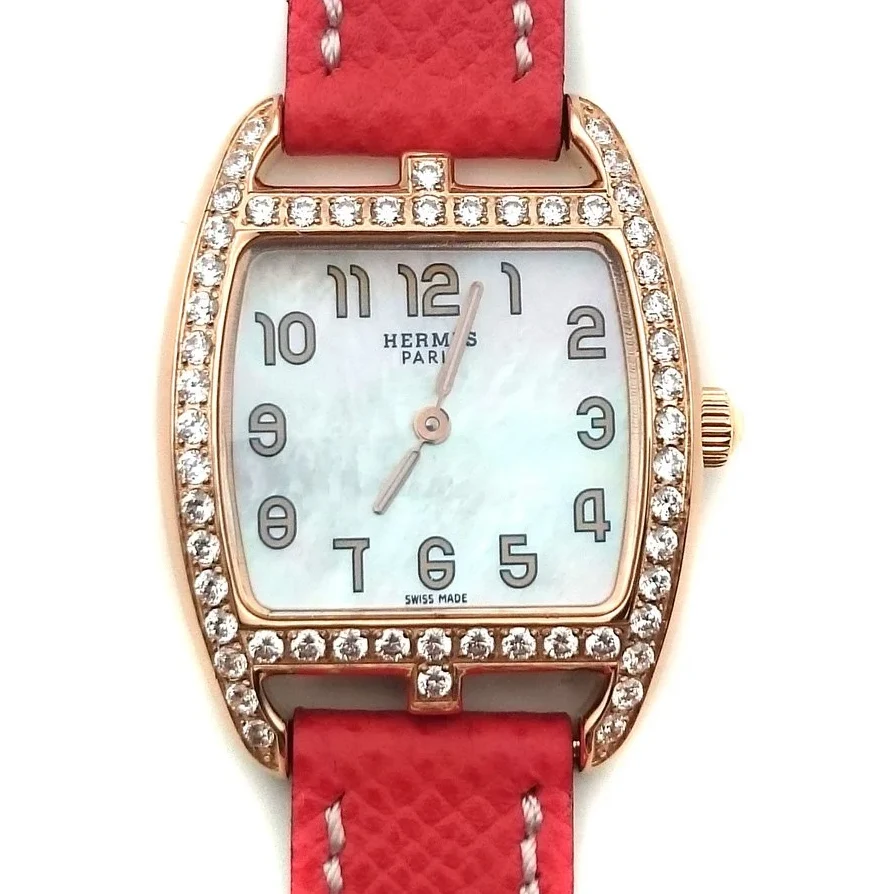 Cape Cod Tonneau Rose Gold with Diamond Bezel on Vermilion Epsom Leather Strap