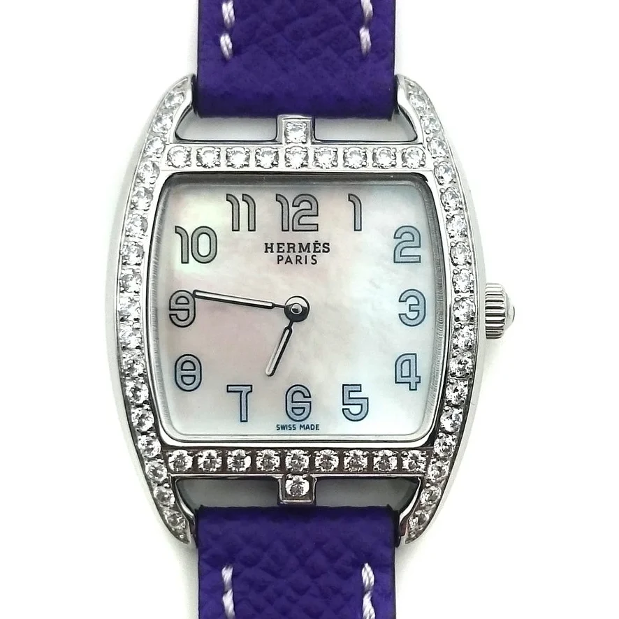 Cape Cod Tonneau Steel with Diamond Bezel on Purple Epsom Leather Strap