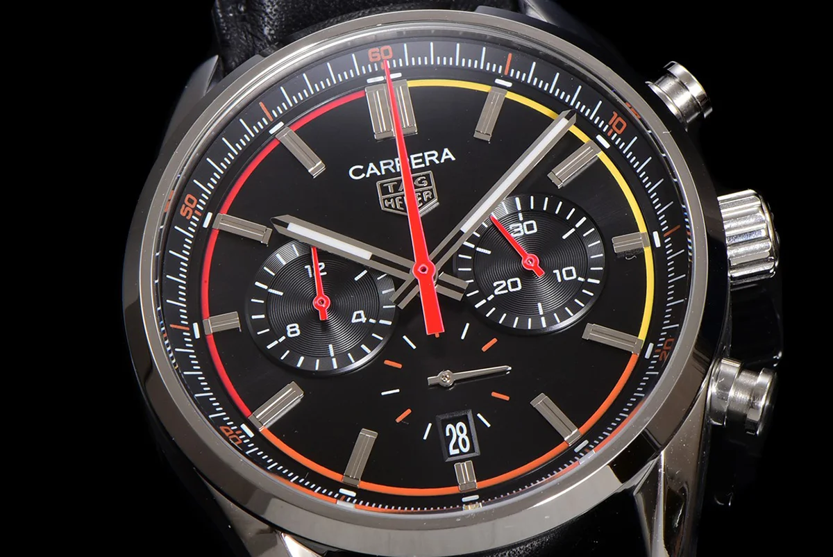 Carrera Chronograph 42 Black Dial on Leather Strap