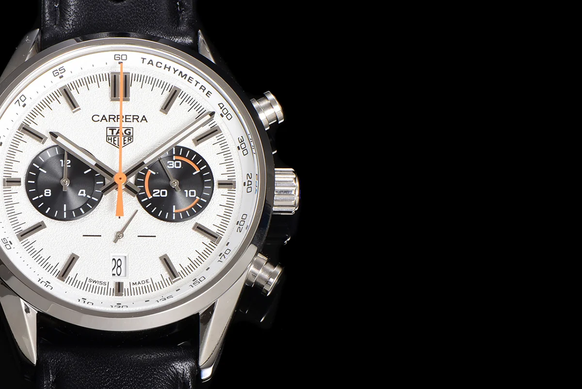 Carrera Chronograph 43 White Dial on Leather Strap