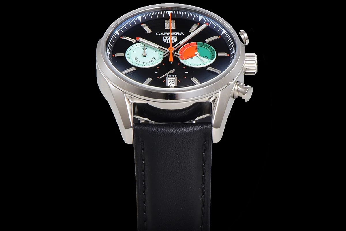 Carrera Skipper 39 Black Dial on Leather Strap
