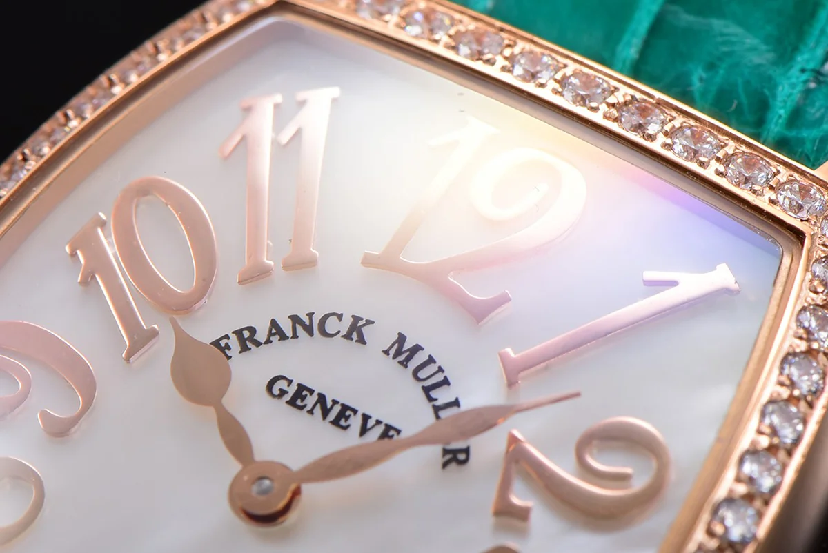 Cintree Curve MOP Dial in Rose Gold on Green Leather Strap
