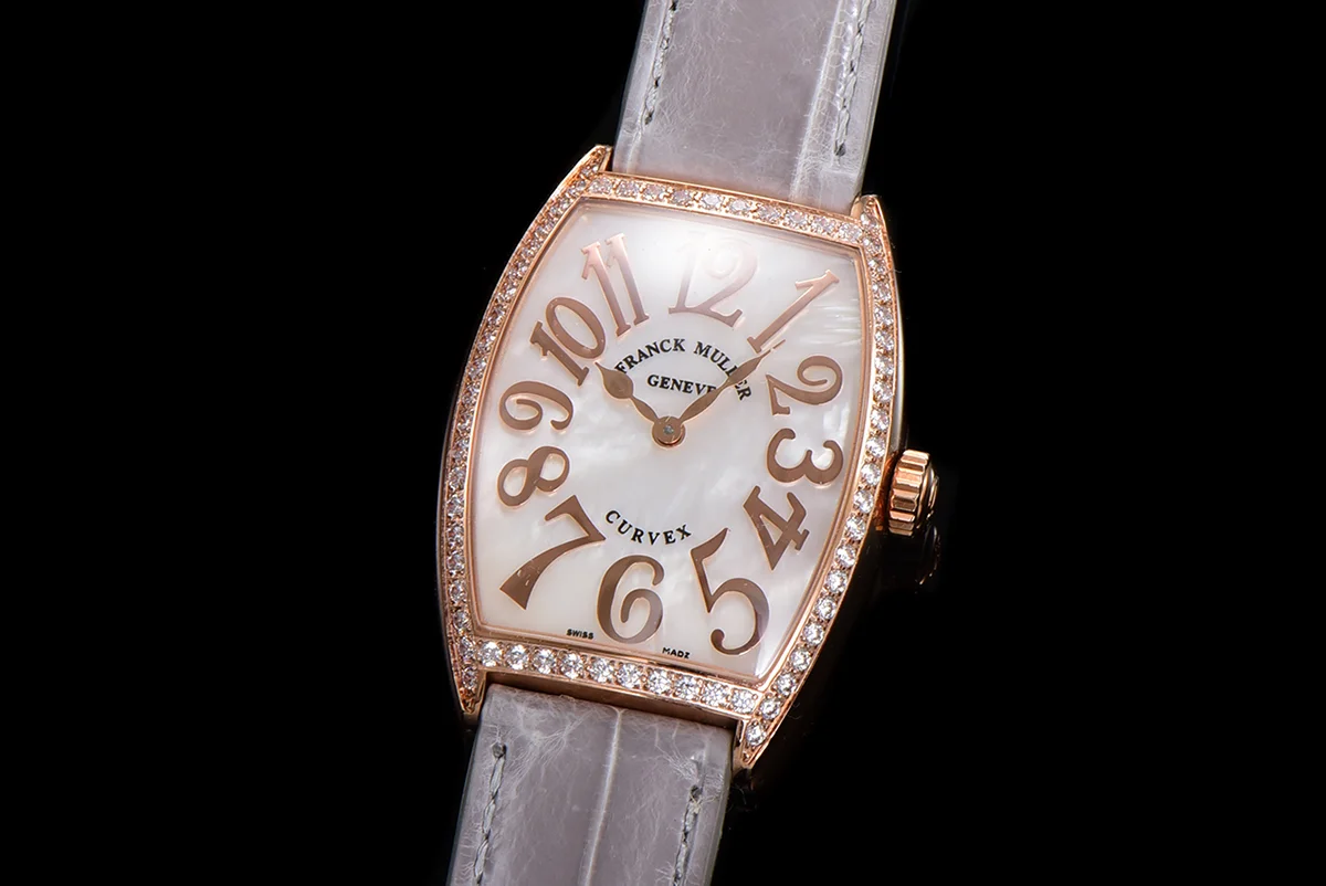 Cintree Curve MOP Dial in Rose Gold on Grey Leather Strap