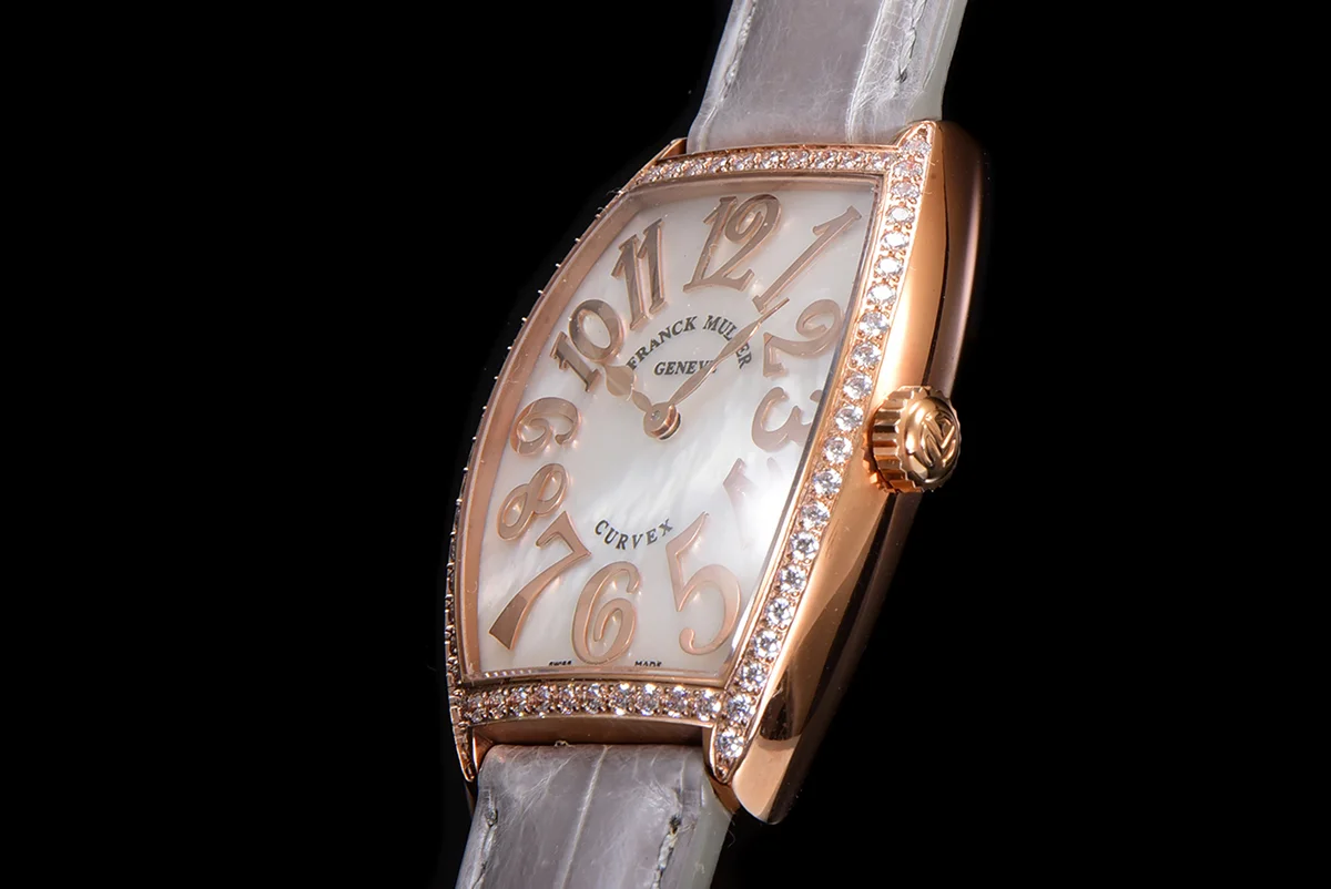 Cintree Curve MOP Dial in Rose Gold on Grey Leather Strap