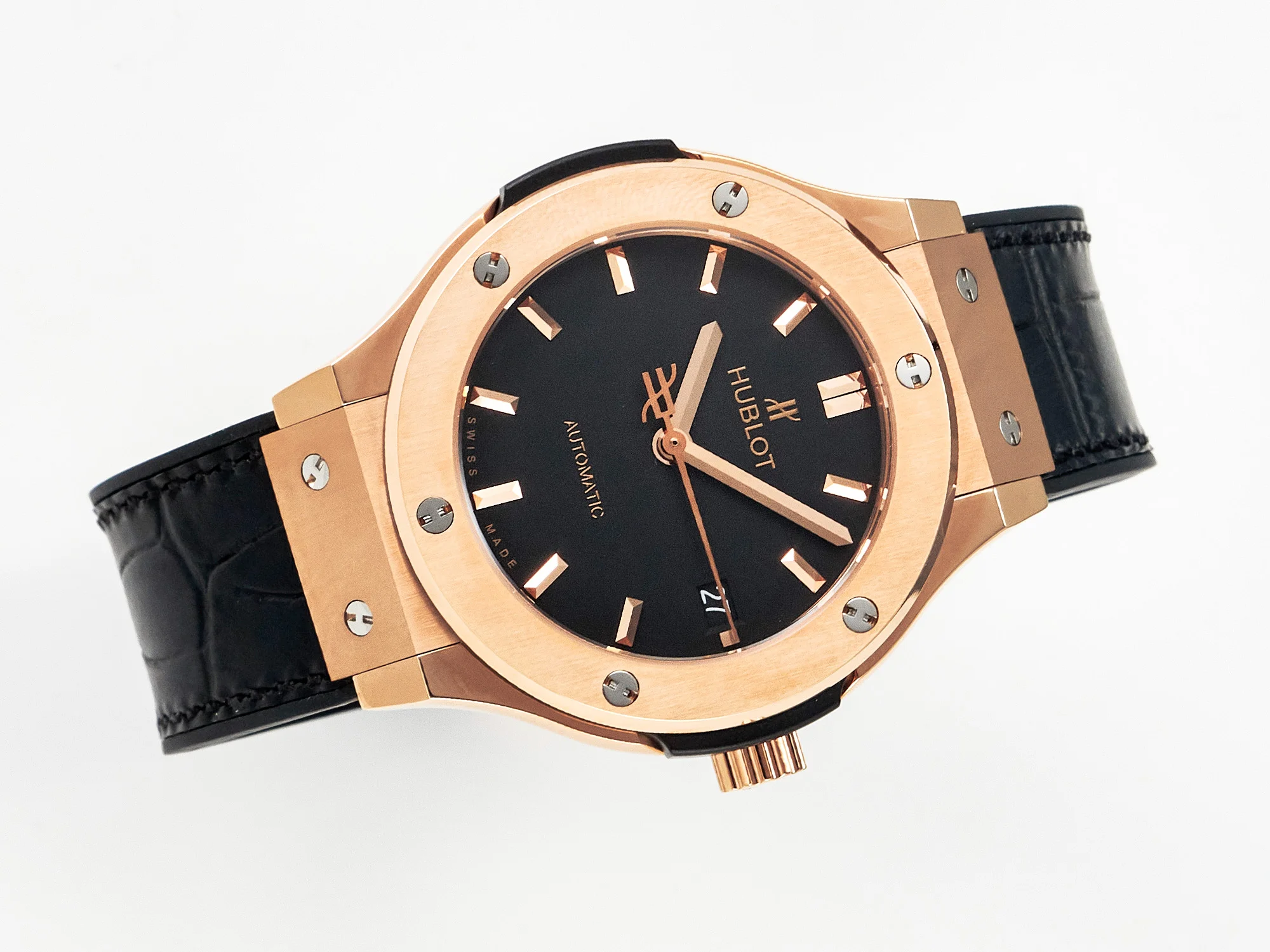 Classic Fusion 38mm RG JJF 1:1 Best Edition Black Dial on Black Gummy Leather Strap