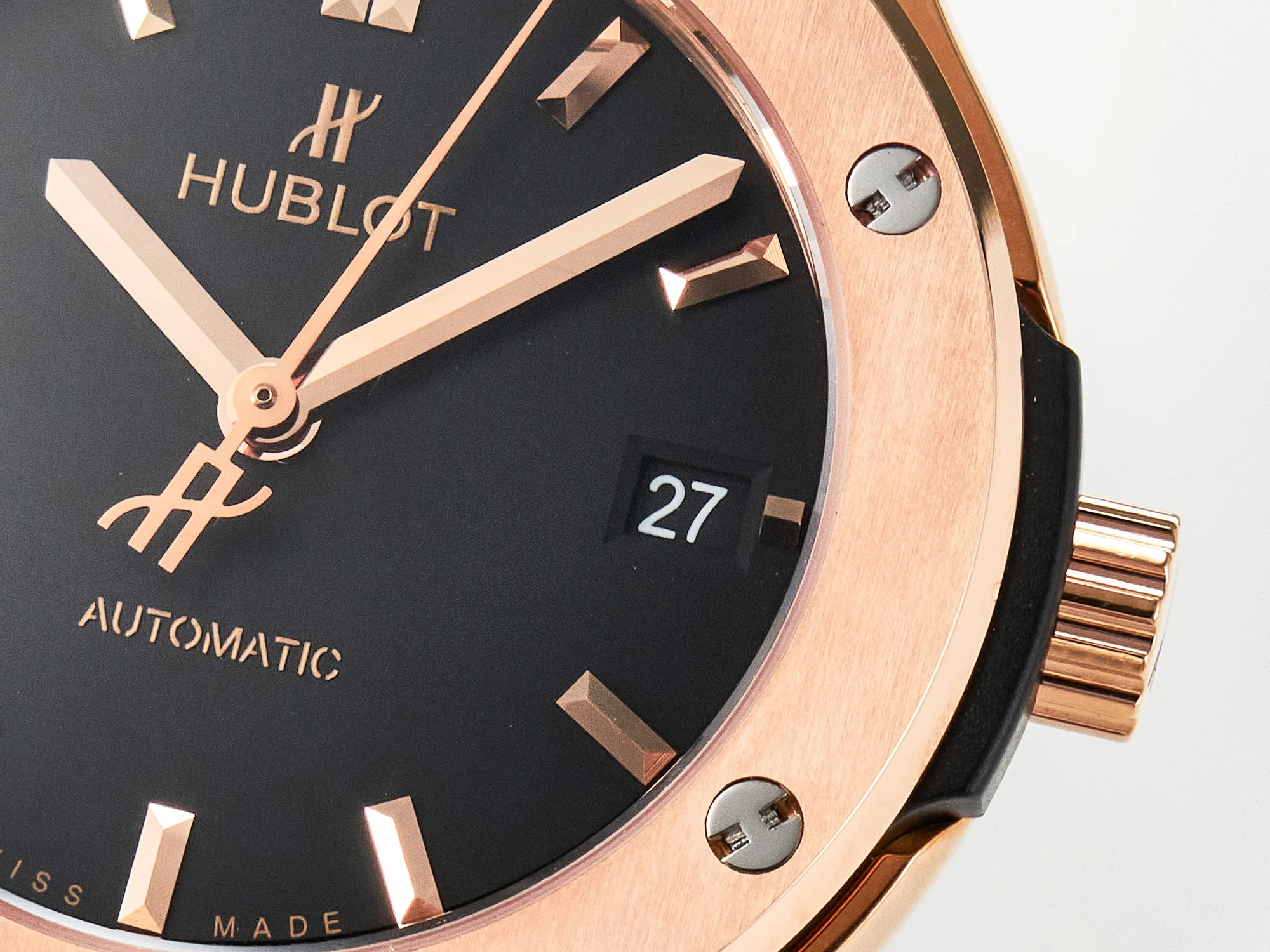 Classic Fusion 38mm RG JJF 1:1 Best Edition Black Dial on Black Gummy Leather Strap