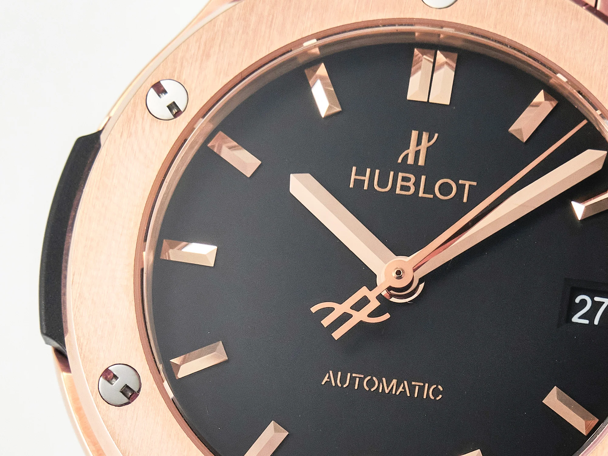 Classic Fusion 38mm RG JJF 1:1 Best Edition Black Dial on Black Gummy Leather Strap