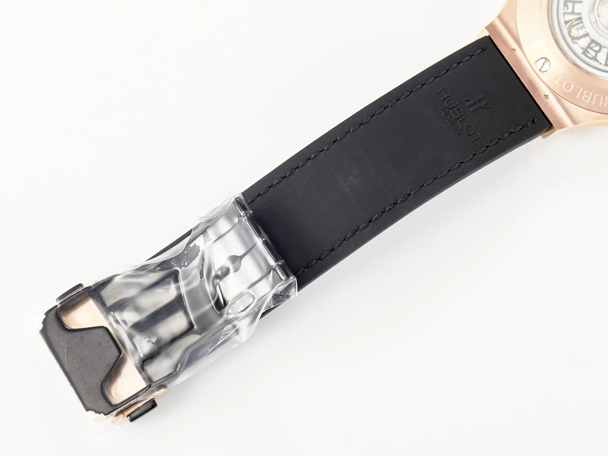 Classic Fusion 38mm RG JJF 1:1 Best Edition Black Dial on Black Gummy Leather Strap