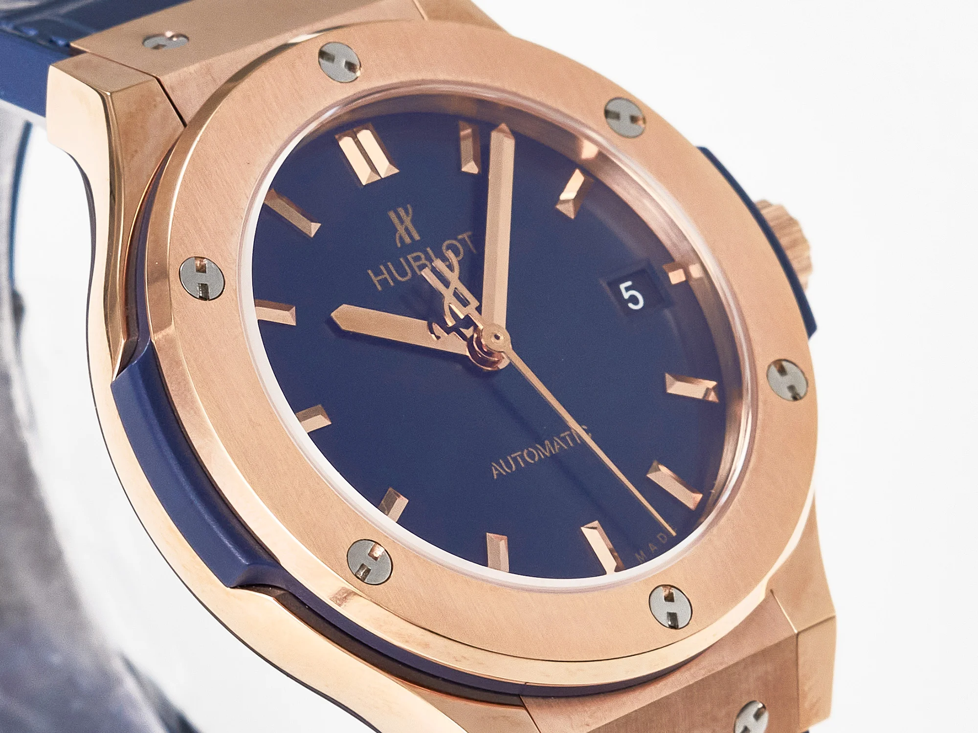 Classic Fusion 38mm RG JJF 1:1 Best Edition Blue Dial on Blue Gummy Leather Strap