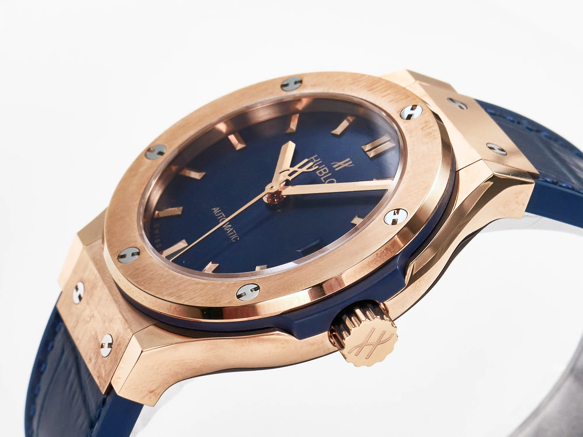 Classic Fusion 38mm RG JJF 1:1 Best Edition Blue Dial on Blue Gummy Leather Strap