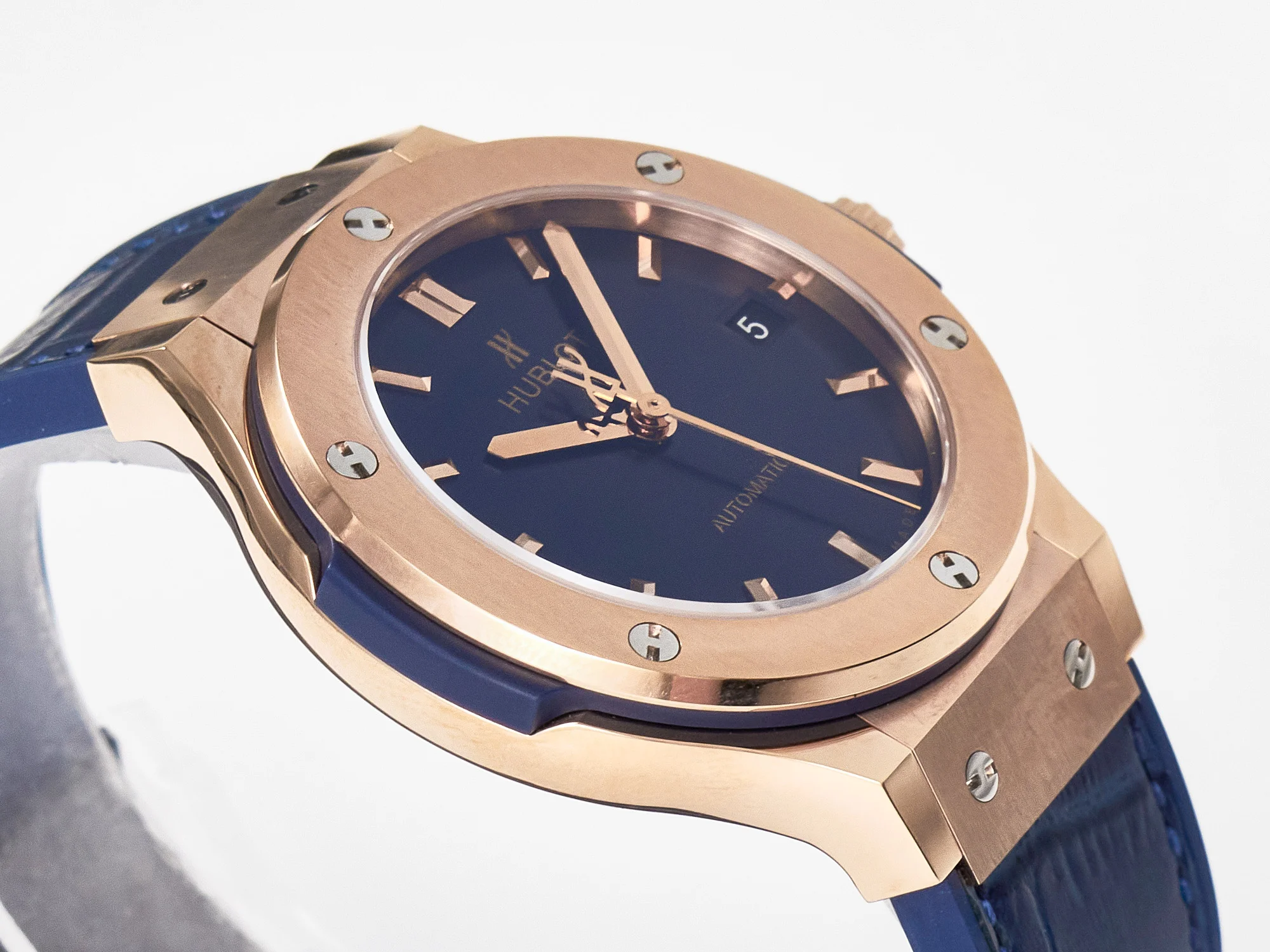 Classic Fusion 38mm RG JJF 1:1 Best Edition Blue Dial on Blue Gummy Leather Strap