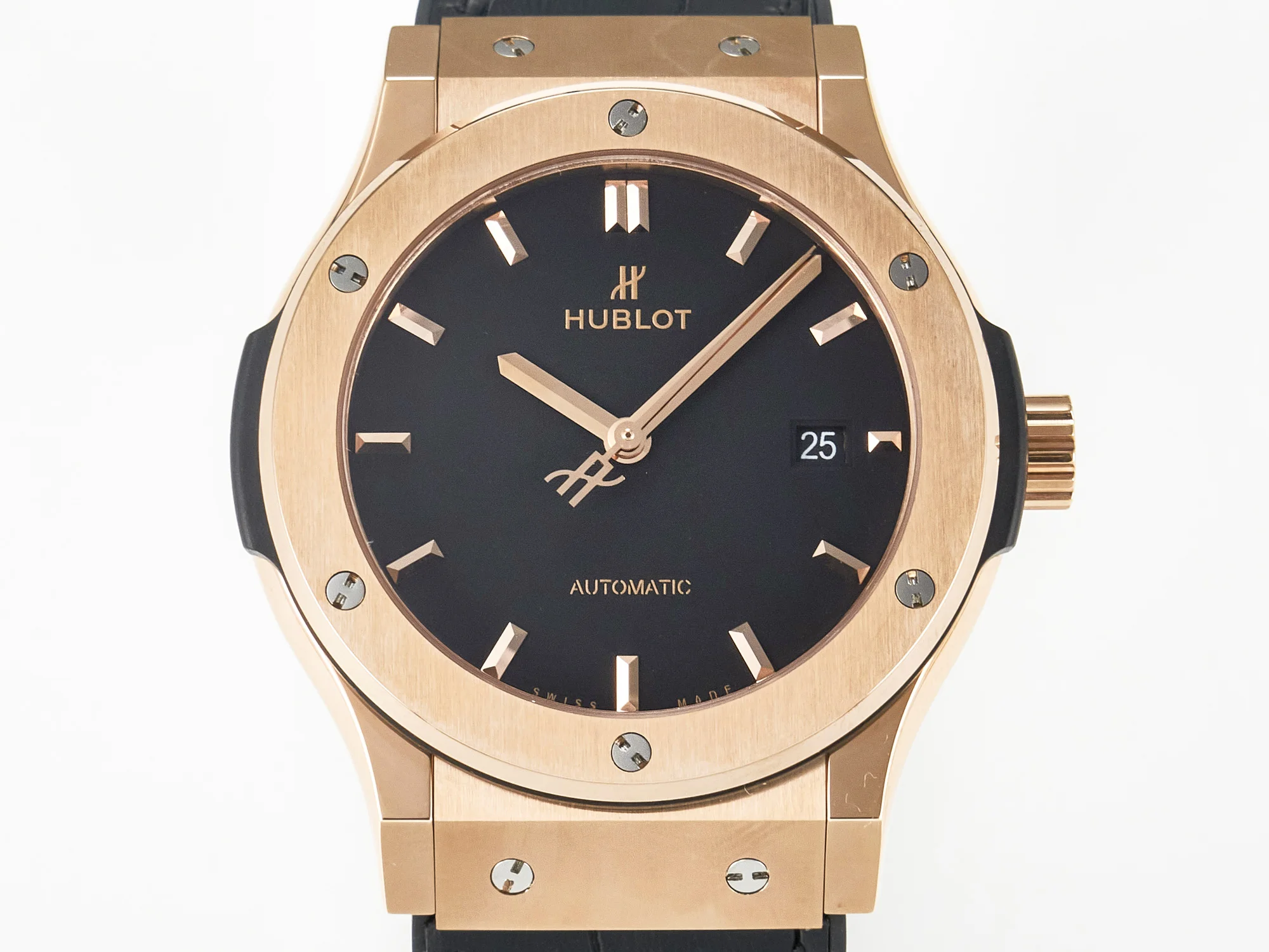 Classic Fusion 42mm RG JJF 1:1 Best Edition Black Dial on Black Gummy Leather Strap