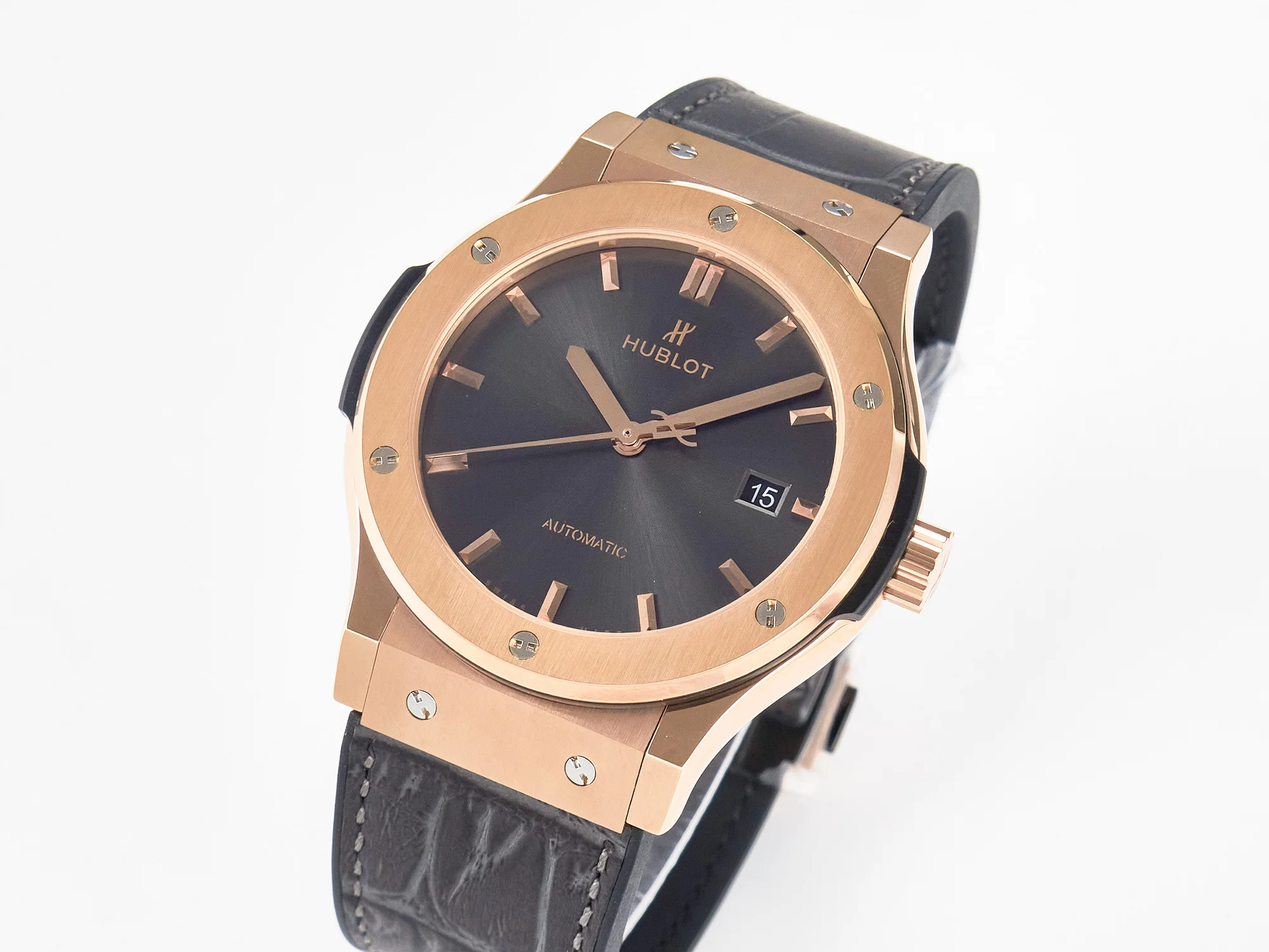 Classic Fusion 42mm RG JJF 1:1 Best Edition Gray Dial on Black Gummy Leather Strap