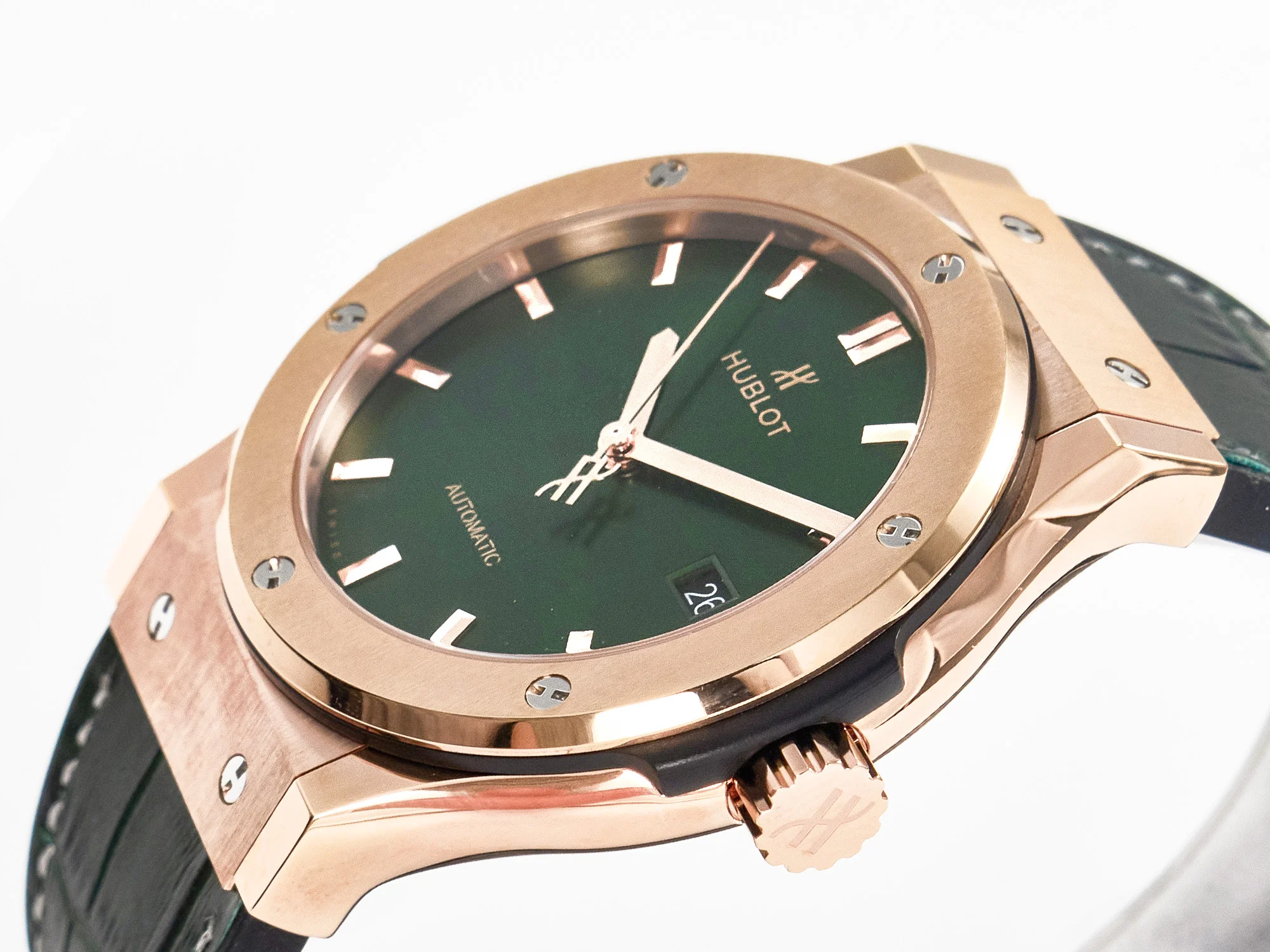 Classic Fusion 42mm RG JJF 1:1 Best Edition Green Dial on Green Gummy Leather Strap