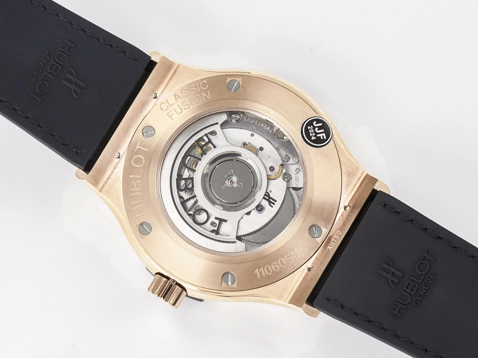 Classic Fusion 42mm RG JJF 1:1 Best Edition White Dial on Black Gummy Leather Strap