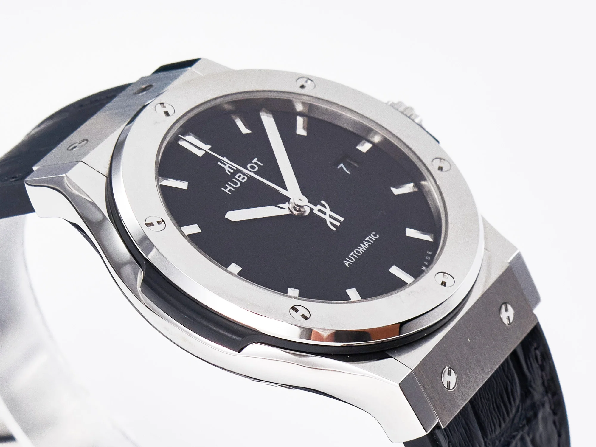 Classic Fusion 42mm SS JJF 1:1 Best Edition Black Dial on Black Gummy Leather Strap