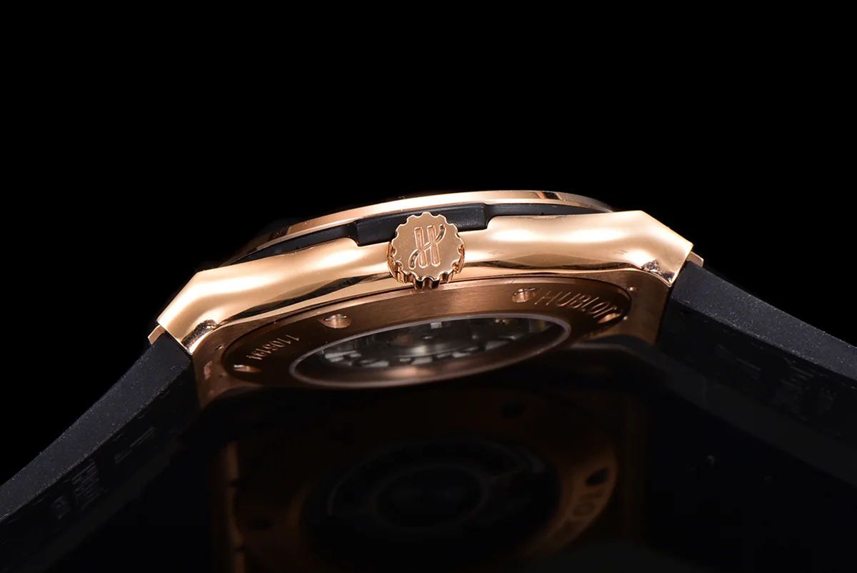 Classic Fusion Automatic 42mm Diamond Paved Dial in Rose Gold on Black Leather Strap